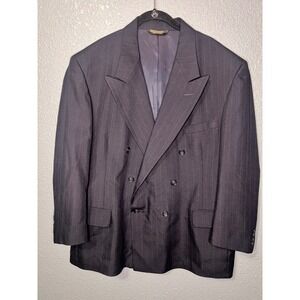 Hardwick Clothes Mens 46R Double Breasted Pinstripe Blazer Navy Blue Peak Lapel
